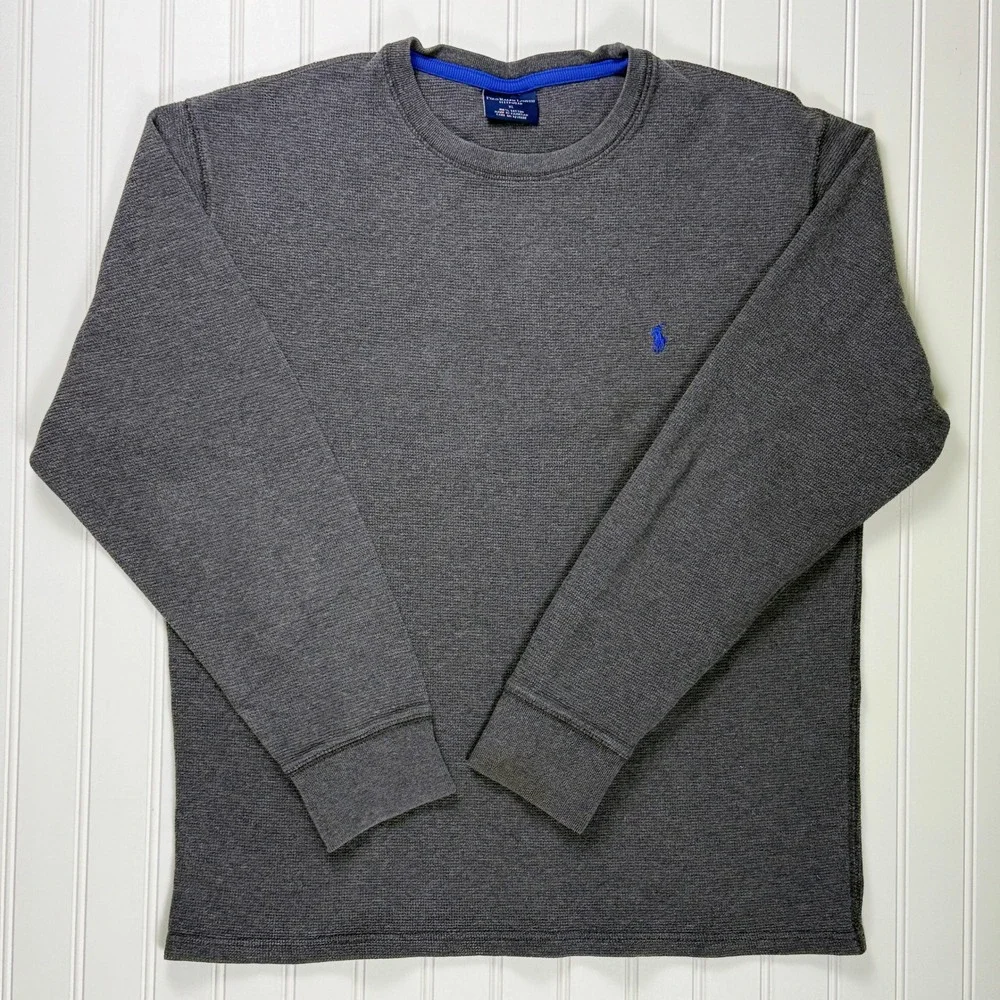 Polo Ralph Lauren Men's Gray Waffle Knit Long Sleeve Sleep Shirt Top‎ XL